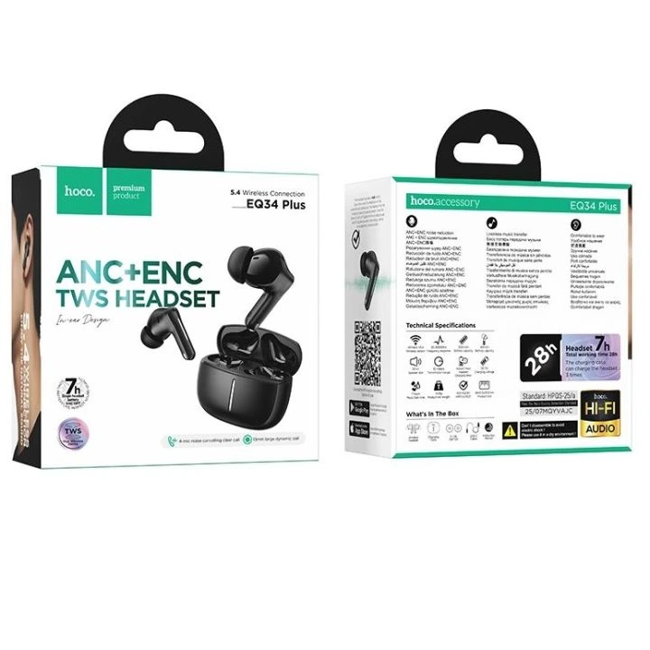 Scb75d46239de48e5b49341ec4e36d2c2x.jpg_720x720q80 Hoco EQ34 Plus True Wireless ANC+ENC Noise Reduction App Control Bluetooth Earphone(Black) - Image 1